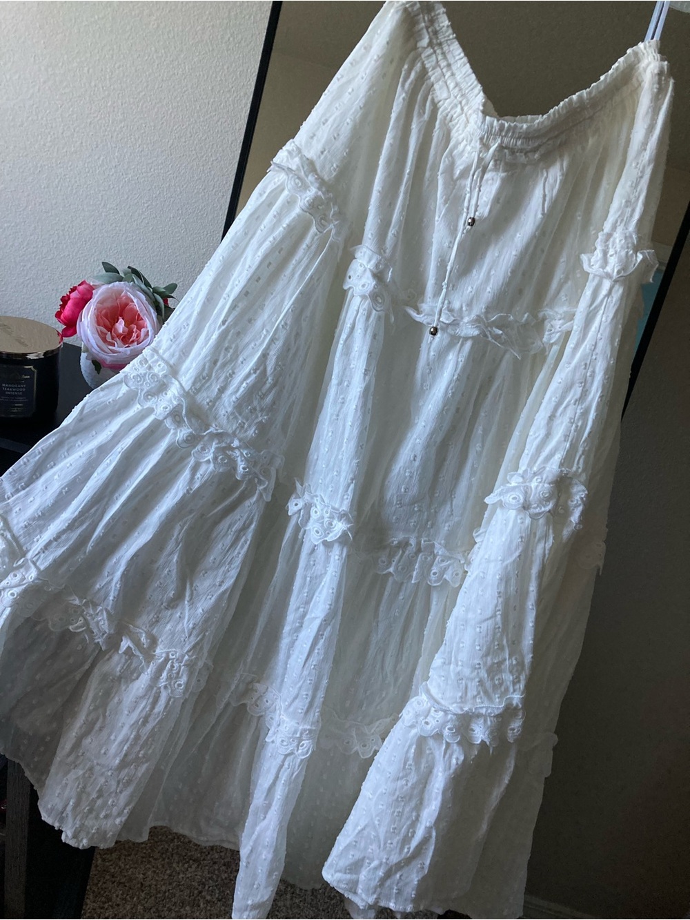 NWOT Vici Off White Tiered Midi Skirt with Drawstring Waist - Picture 7 of 8